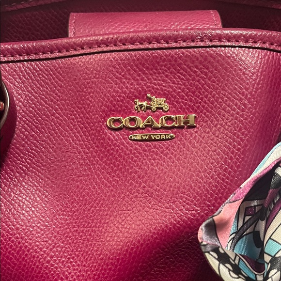 Coach Magenta Leather Satchel with Scarf Accent Key Holder CALLOUTS - Picture 2 of 16